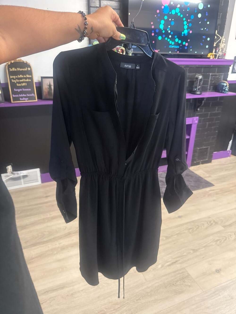 Apt. 9 Black Long Sleeve Button Front Shirt Dress Size 2